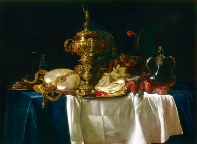 花瓶と果物の静物 作： Willem van Aelst